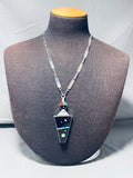 Noteworthy Native American Navajo Jet Sterling Silver Cosmic Kachina Necklace-Nativo Arts