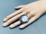 Huge Vintage Native American Navajo Circle Agate Sterling Silver Ring-Nativo Arts