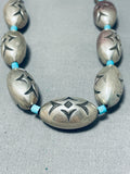 One Of The Finest Ever Vintage Native American Navajo Turquoise Sterling Silver Bead Necklace-Nativo Arts