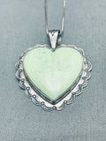 Heart Of Green Turquoise Vintage Native American Navajo Sterlign Silver Necklace-Nativo Arts