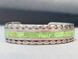 Intricate Vintage Navajo Gaspeite Inlay Sterling Silver Bracelet-Nativo Arts
