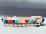 6 Inch Wrist Vintage Native American Navajo Turquoise Inlay Sterling Silver Bracelet-Nativo Arts