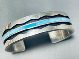 Stunning Vintage Native American Zuni Larry Loretto Blue Gem Turquoise Sterling Silver Bracelet-Nativo Arts