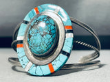 One Of The Most Unique Vintage Native American Zuni Turquoise Inlay Sterling Silver Bracelet-Nativo Arts