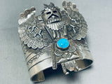 Ornate Native American Navajo 8 Turquoise Sterling Silver Kachina Bracelet-Nativo Arts