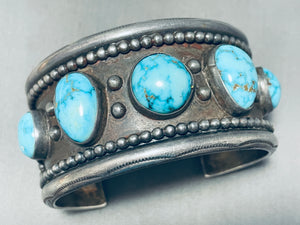 Magnificent Vintage Native American Navajo 5 Candelaria Turquoise Sterling Silver Huge Bracelet-Nativo Arts