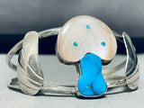 Mushroom Very Unique Vintage Native American Zuni Turquoise Sterling Silver Inlay Bracelet-Nativo Arts