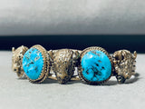 Buffalo Head Vintage Native American Navajo Turquoise Sterling Silver Bracelet-Nativo Arts