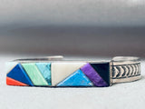 Superior Vintage Native American Navajo Turquoise Inlay Sterling Silver Bracelet Cuff-Nativo Arts
