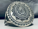 108 Grams!! Massive Shield Native American Navajo Sterling Silver Stamped Bracelet-Nativo Arts