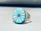 Unique Vintage Native American Zuni Blue Gem Turquoise Sterling Silver Ring-Nativo Arts