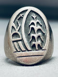 Plant And Cloud Vintage Native American Hopi Sterling Silver Heavy Mens Ring-Nativo Arts
