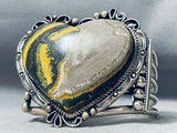 137 Gram Vintage Native American Navajo Yellow Jasper Sterling Silver Heart Bracelet