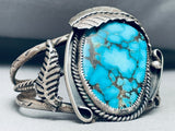 One Of The Best Vintage Native American Navajo Spiderweb Turquoise Sterling Silver Leaf Bracelet-Nativo Arts
