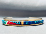 Carol Nez Vintage Native American Navajo Inlay Sterling Silver Bracelet Cuff-Nativo Arts