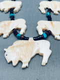Buffalo Family Vintage Native American Navajo Sterling Silver Heishi Necklace-Nativo Arts