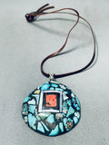 Magnificent Vintage Native American Navajo Inlaid Shell Sterling Silver Pendant Necklace-Nativo Arts
