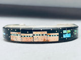 Very Rare 7 Inch Wrist Native American Navajo Turquoise Inlay Pueblo Sterling Silver Bracelet-Nativo Arts