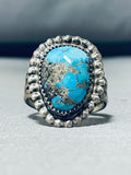 Majestic Vintage Native American Navajo Morenci Turquoise Sterling Silver Ring-Nativo Arts