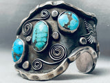 Heavy 115 Grams Vintage Native American Navajo Blue Diamond Turquoise Sterling Silver Bracelet-Nativo Arts