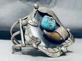 Real Bear Vintage Native American Navajo Turquoise Sterling Silver Bracelet Cuff-Nativo Arts