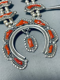 274 Grams Vintage Native American Navajo Coral Sterling Silver Squash Blossom Necklace-Nativo Arts