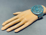 Dropdead Fab Vintage Native American Zuni Turquoise Cluster Sterling Silver Bracelet Old-Nativo Arts