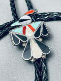 Intricate Older Vintage Native American Zuni Turquoise Bird Inlay Sterling Si8lver Bolo Tie-Nativo Arts