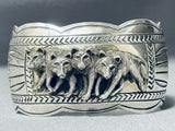 Wolfpack Detailed Native American Navajo Handmade Sterling Silver Bracelet Cuff-Nativo Arts