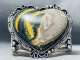 137 Gram Vintage Native American Navajo Yellow Jasper Sterling Silver Heart Bracelet