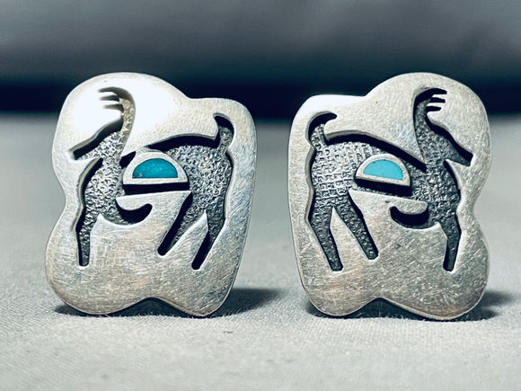 Captivating Vintage Native American Navajo Blue Gem Sterling Silver Deer Cuff Links-Nativo Arts