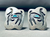 Captivating Vintage Native American Navajo Blue Gem Sterling Silver Deer Cuff Links-Nativo Arts