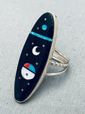 Moon And Sun Native American Navajo Turquoise Inlay Sterling Silver Ring-Nativo Arts
