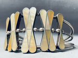 Butterfly Yellow Pearl Inlay Vintage Native American Navajo Sterling Silver Bracelet-Nativo Arts