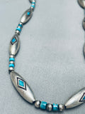 Heavy Torpedo Bead Vintage Native American Navajo Turquoise Sterling Silver Necklace-Nativo Arts