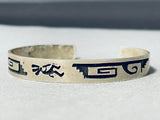 Kokopelli Dancer Vintage Navajo Sterling Silver Geomtric Bracelet-Nativo Arts