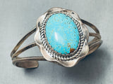 Rare Domed #8 Turquoise Vintage Native American Navajo Drilling Silver Bracelet-Nativo Arts