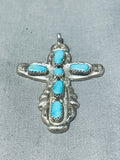 Signed Vintage Native American Zuni Blue Gem Turquoise Sterling Silver Cross Pendant-Nativo Arts