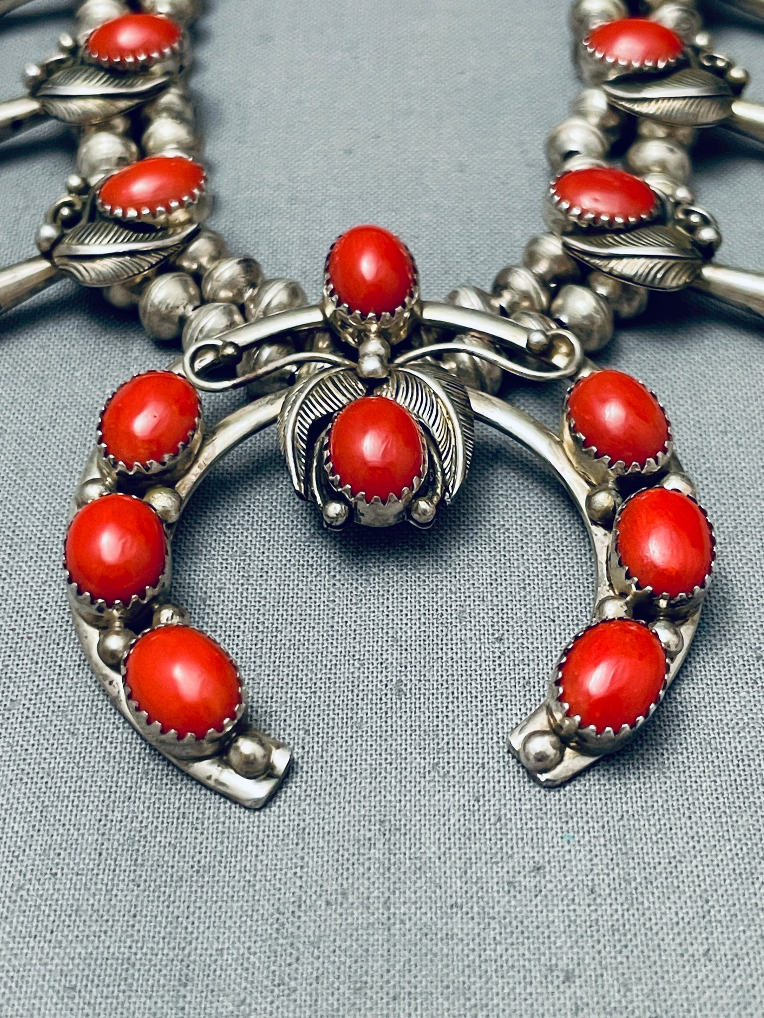 Fab Vintage Native American Navajo Domed Coral Sterling Silver