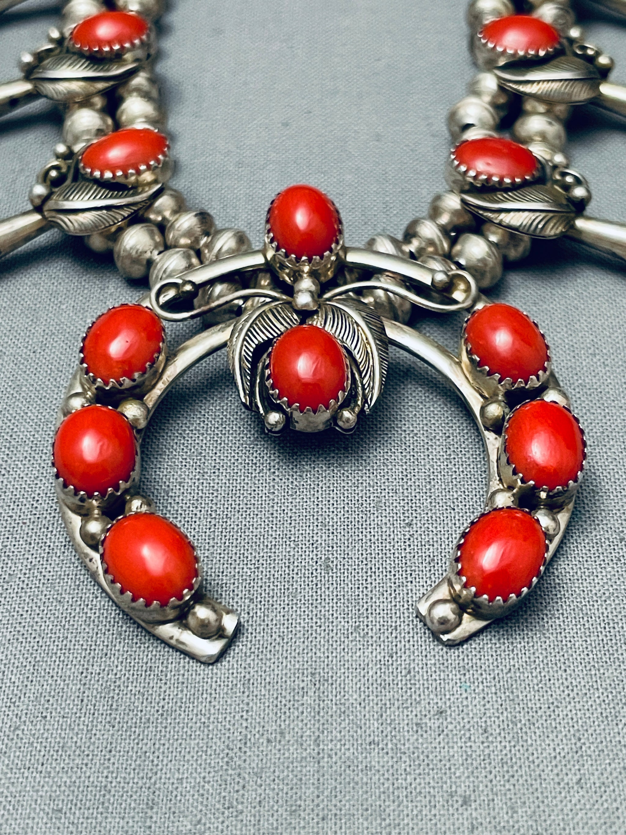 Fab Vintage Native American Navajo Domed Coral Sterling Silver