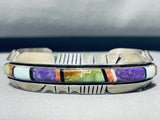 7 Inch Wrist Vintage Native American Navajo Royston Turquoise Inlay Sterling Silver Bracelet-Nativo Arts