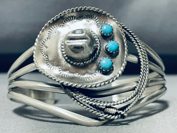 Cowboy Up Native American Navajo Sterling Silver Turquoise Lasso Bracelet Cuff-Nativo Arts