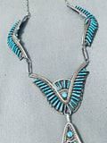 Sam Sperica Impressive Native American Navajo Needlepoint Turquoise Sterling Silver Necklace