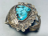 Quality Vintage Native American Navajo Blue Diamond Turquoise Sterling Silver Leaf Bracelet-Nativo Arts