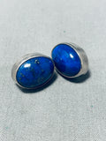 Native American Fantastic Vintage Zia Lapis Sterling Silver Post Earrings-Nativo Arts