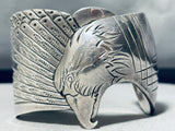 100 Gram Vintage Native American Navajo Hand Carved Eagle Sterling Silver Bracelet-Nativo Arts