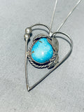 Lovely Vintage Native American Navajo Morenci Turquoise Sterling Silver Heart Necklace-Nativo Arts