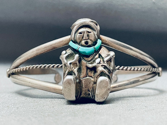 Intricate Storyteller Vintage Native American Navajo Turquoise Sterling Silver Bracelet-Nativo Arts