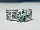 Domed Light Green Spiderweb Turquoise Vintage Native American Navajo Sterling Silver Ring