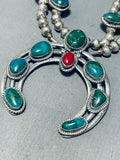 Gasp! Green Turquoise Vintage Native American Navajo Sterling Silver Squash Blossom Necklace-Nativo Arts